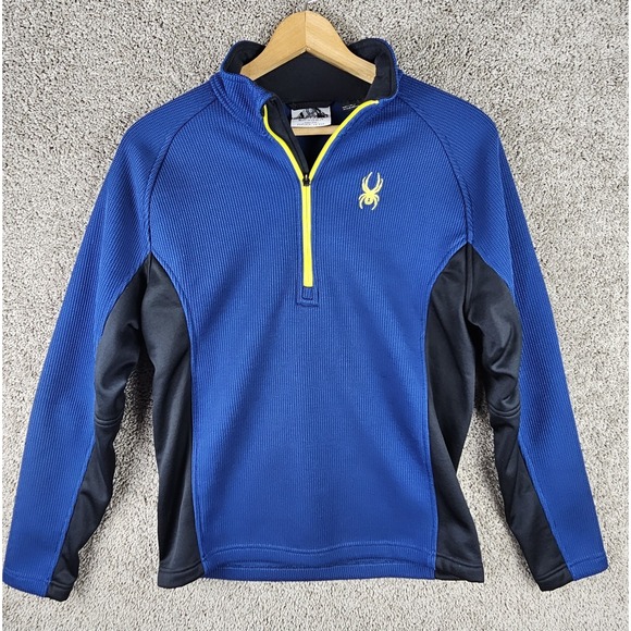 Spyder Outbound 1/4 Zip Midweight Core Blue Neon Black Sweater Mens Medium - Picture 1 of 9